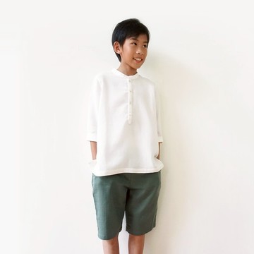 有機棉紗織兒童五分褲-綠