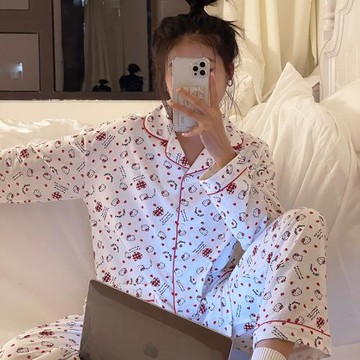 kitty貓睡衣女春秋季新款純棉日系長袖可愛學生兩件套春秋家居服