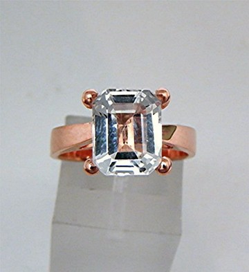 14K 玫瑰金教堂風格訂婚戒指，鑲嵌 10x8mm 4.48 克拉白托帕石