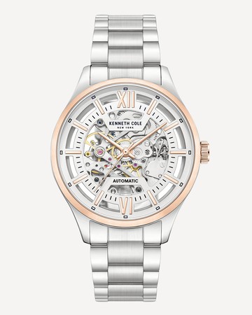 Kenneth Cole | Automatic Skeleton Two-Tone Bracelet Watch in Silver