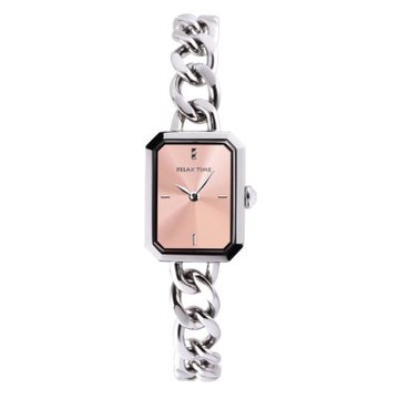 Relax Time 時尚長方形手鍊錶 手錶-銀×粉-女錶(RT-109-2-05)22x26mm