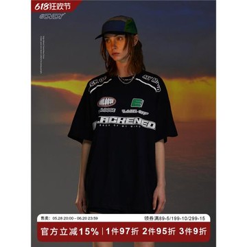 OVDY原創設計t恤短袖男潮牌機車賽車風體恤oversize潮流美式寬松