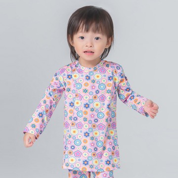 彩色花朵溫灸刷毛圓領發熱衣(戀愛粉 童70-90)