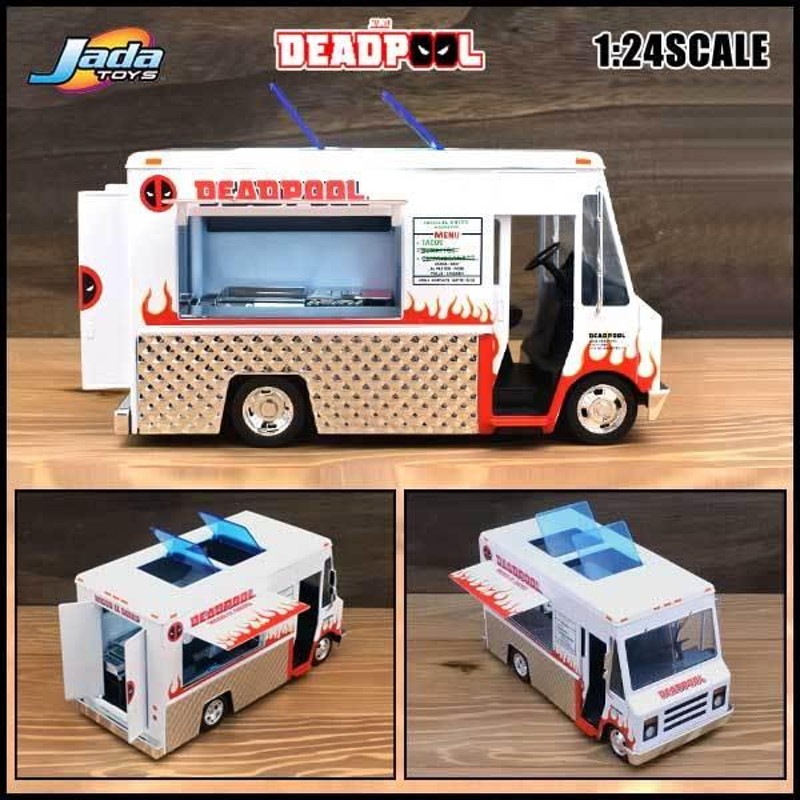 1/24 箱入り ミニカー DEADPOOL TACO TRUCK ホワイト フードトラック デッドプールフィギュア付き ケータリングカー  キッチンカ― トラック タコス アメ車 | LINEブランドカタログ