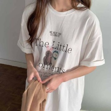 正韓中大尺碼女上衣 印花五分袖T恤GMT1001-創翊韓都