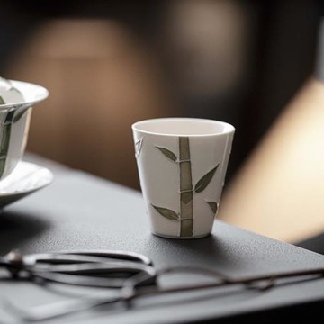 創意手繪堆雕竹子茶杯功夫茶具陶瓷品茗杯仿古家用聚香杯小清新