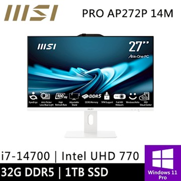 微星 PRO AP272P 14M-497TW-SP2 27型 白(i7-14700/32G/1TB SSD/W11P)特仕版