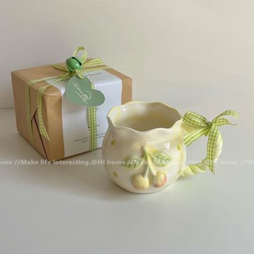 博主款手作不規則清新可愛櫻桃藝術小眾馬克杯陶瓷杯酷酷