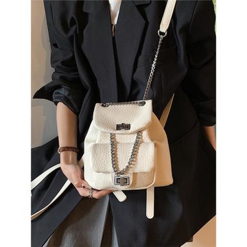 石頭紋雙肩包女2025新款小型迷你鏈條鎖扣小背包洋氣百搭水桶包包