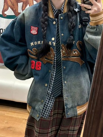 Chemistry_Boys - 韓國 MJK076 MAFA VINTAGE #3341 水洗丹寧 棒球外套 (藍色)