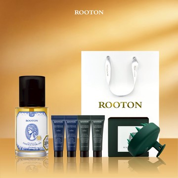 快速出貨【ROOTON】寵愛自己！喚活極萃雙效修護髮油100ml+海藻洗髮精10ml x2+護髮素10ml x2+頭皮按摩梳+燙金禮袋