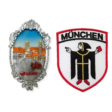 造型布貼＋磁鐵【2件組】德國慕尼黑冰箱貼＋慕尼黑孩子胸章 特色3D磁鐵 創意地標磁鐵 立體冰箱貼 打卡地標  旅遊_廠商直送