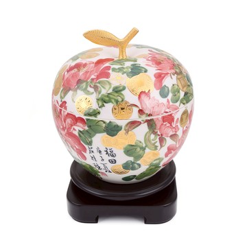 莊桂珠老師金賺蘋果聚寶甕 (含盒、含木座)