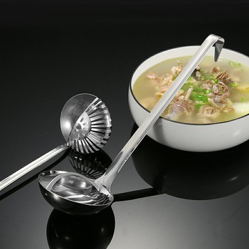 火鍋勺子湯勺漏勺套裝不銹鋼兩用加厚長柄火鍋湯勺漏勺一體二合一