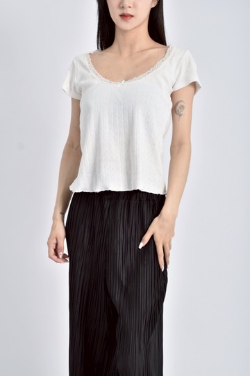 (S) brandy melville棉質條紋純棉白色短袖上衣