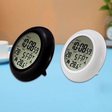 跨境圓形小7寸創意輕奢小鬧鐘LCD數字顯示壁掛座兩用電子萬年歷鐘