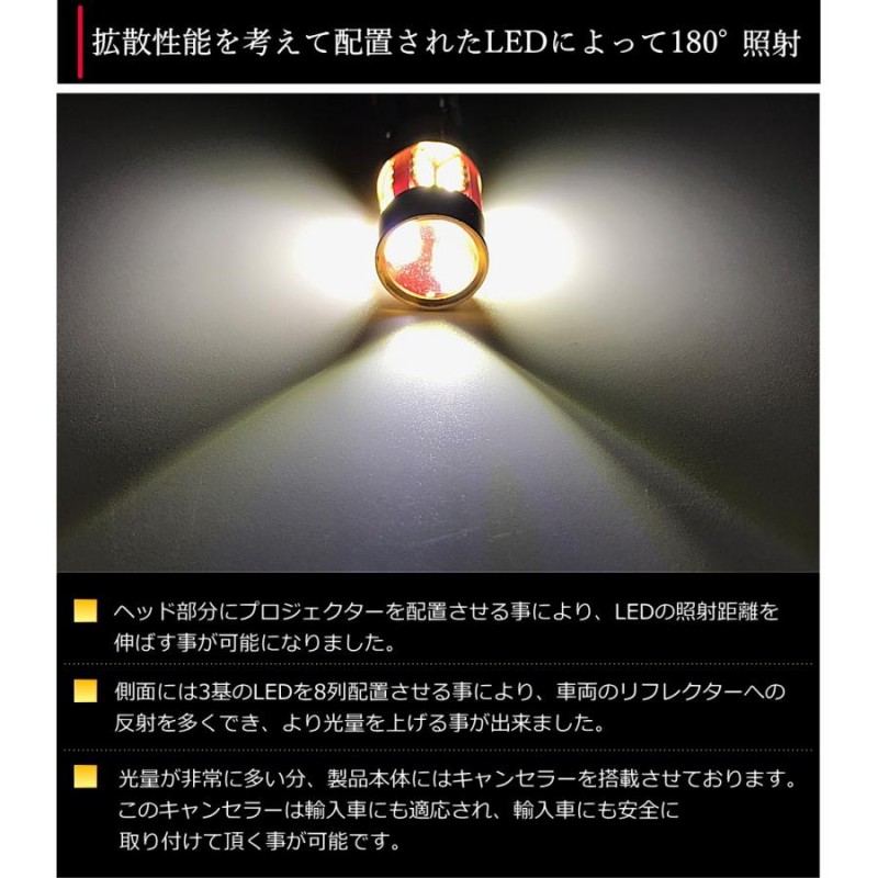 T10/T16 プロジェクター搭載 27w LEDバルブ ホワイト 白 27SMD 2個セット ウェッジ球 | LINEショッピング