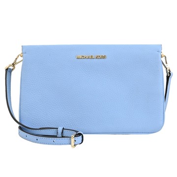 MICHAEL KORS JET SET 金屬LOGO皮革雙層斜背包(淺藍)