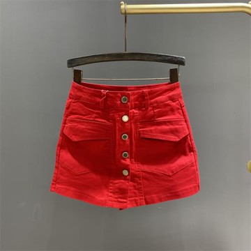 歐貨單排扣牛仔褲裙女2026年夏天新款休閑百搭假兩件A字短褲裙子