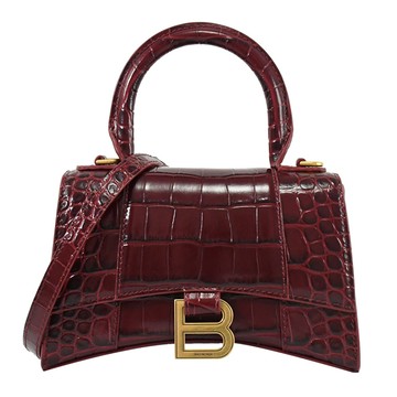 BALENCIAGA 巴黎世家 592833 Hourglass 鱷魚紋兩用沙漏包.酒紅 XS
