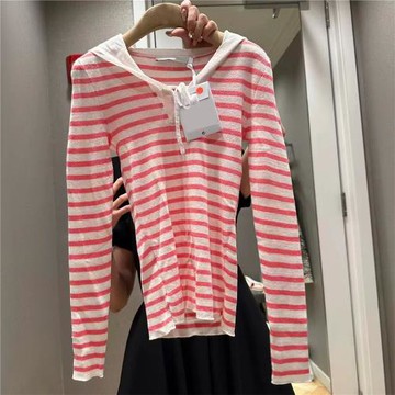 折扣村2026春秋新款輕薄款綁帶休閑度假海軍風長袖針織衫上衣女士