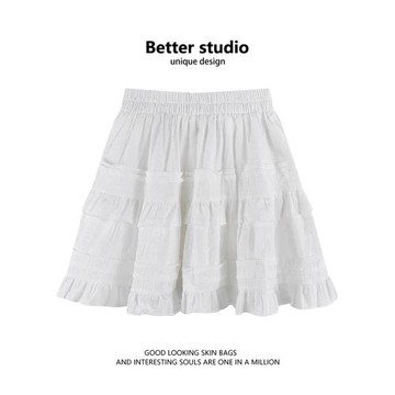 白色半身裙女2024夏季新款小個子甜美芭蕾風蓬蓬蛋糕裙荷葉邊裙子