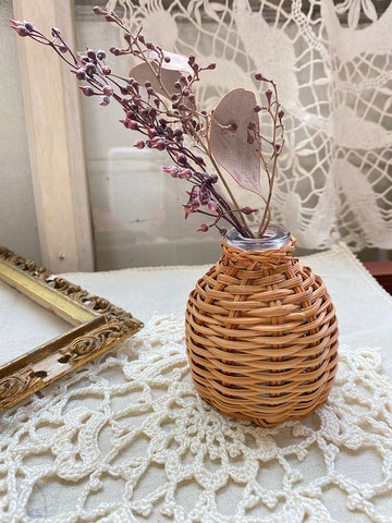 【好日戀物】歐洲帶回手工藤編玻璃花瓶/花器/圓型