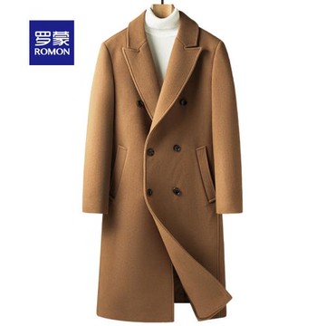 羅蒙秋冬新款雙排扣過膝長款毛呢大衣男加厚羊毛大衣風衣呢外套