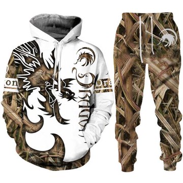 3D printing casual pants two-piece set3D印花休閑長褲兩件套男