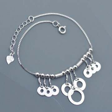 [米蘭精品] 925純銀腳鍊圓珠腳鏈-多層流蘇串珠光面情人節生日禮物女飾品73zf8