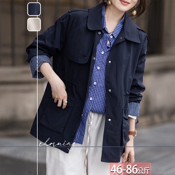 排釦拼接格紋風衣外套(2色) M-4XL【805933X】【現+預】☆流行前線☆