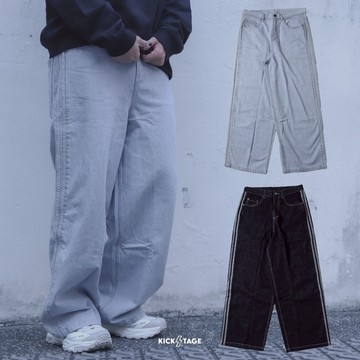 ADIDAS DENIM JEANS 淺藍深藍 丹寧 牛仔 壓花 三葉草 長褲 寬褲 男款【KS6845/KS6916】