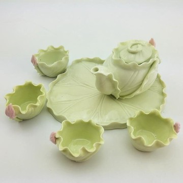 🌈茶杯茶壺🌈茶具套裝 景德鎮陶瓷 荷花 家居飾品 荷葉裝飾 擺件 裝飾品茶杯 茶具 煮茶壺 陶瓷茶具 茶具套裝