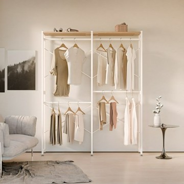 HABITY 衣帽間可收納調節掛衣架 2層  層板 實木色  170 x 35 x 210cm