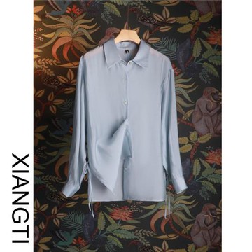 XT藍色襯衫女夏季天絲輕薄款防曬衣2025新款上衣設計感小眾休閑