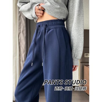 藏青色運動褲女2025新款春秋夏季薄款窄版香蕉直筒闊腿休閑衛褲子