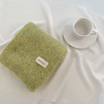 韓版羊毛綠色針織圍巾女鼕季貼佈純色學生保暖毛綫圍脖男情侶6ZELGT01