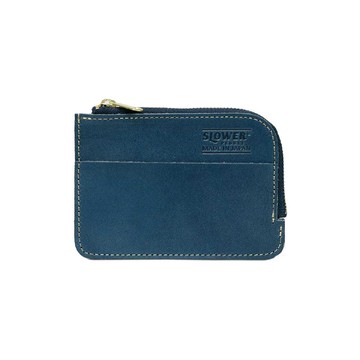 SLOWER PEBBLE SLIM CARD & COIN PURSE Blink 真皮零錢/卡片拉鍊短夾 \ 海軍藍 \ 日本製造