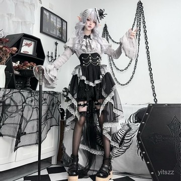 【臺灣有貨】販賣機原創灰闇童話洛麗塔正版Lolita萬聖節cos闇黑風十字哥特套