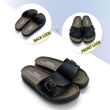 【POLOKOALA】MIT小方釦休閒厚底拖鞋-黑