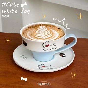 可愛小狗咖啡杯碟套裝手繪釉下彩陶瓷拉花杯咖啡杯下午茶禮物杯子