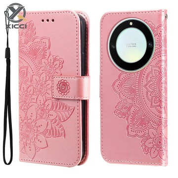 XICCI 翻蓋手機殼適用於華為 Honor X9C X9B X9A X7B X6B X5B X7C 手機殼七瓣壓花皮革