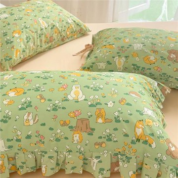 動物森友會 原創可愛童話風100全棉枕套花邊純棉枕罩枕芯套枕巾