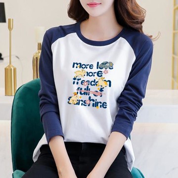 t恤女秋裝新款大碼顯瘦百搭長袖上衣2023年流行寬松純棉體恤外穿