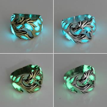 男士霸氣多色夜光龍紋戒指古青銅歐美創意潮牌發光個性大號指環