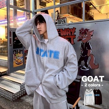 『GOAT』棉外套 連帽外套 2色 落肩  渲染刺繡 雙拉鍊  厚磅刷毛