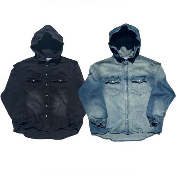 Chemistry_Boys - 韓國 MJK069 BELLYBUTTON  #9737 連帽口袋 丹寧襯衫 (二色)