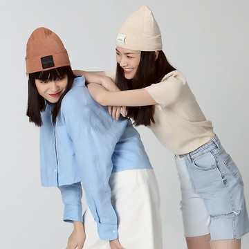 毛線帽【ISW】悉心界針織翻邊毛線帽-柑橘色 (三色可選)