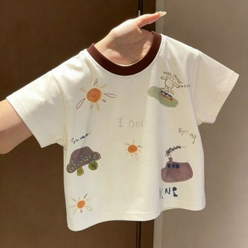 免運【臺灣出貨】男童短袖上衣 中小童韓版卡通印花純棉短袖上衣男寶寶薄款休閒上衣潮兒童衣服 兒童短袖上衣 男童上衣