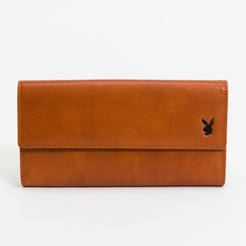 PLAYBOY - 翻蓋長夾  Leather系列 - 咖色